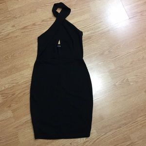 Black halter bodycon dress